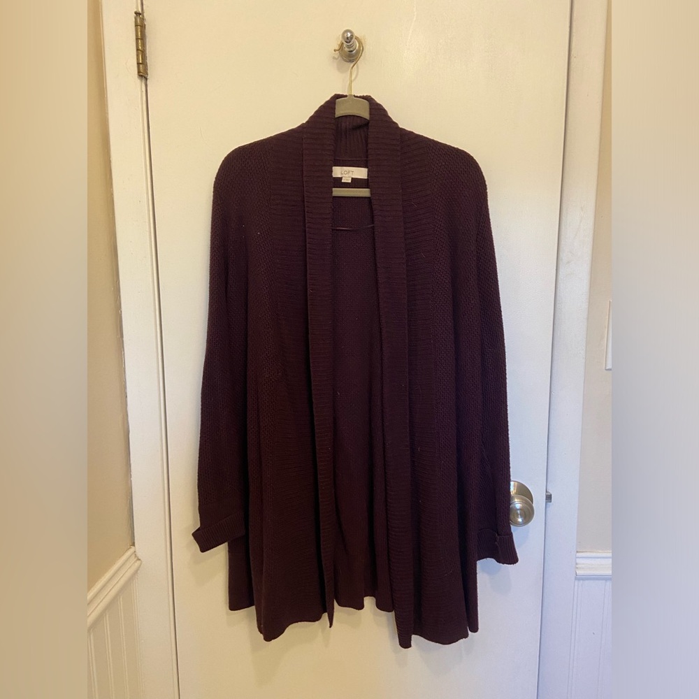 Loft cozy long maroon open cardigan